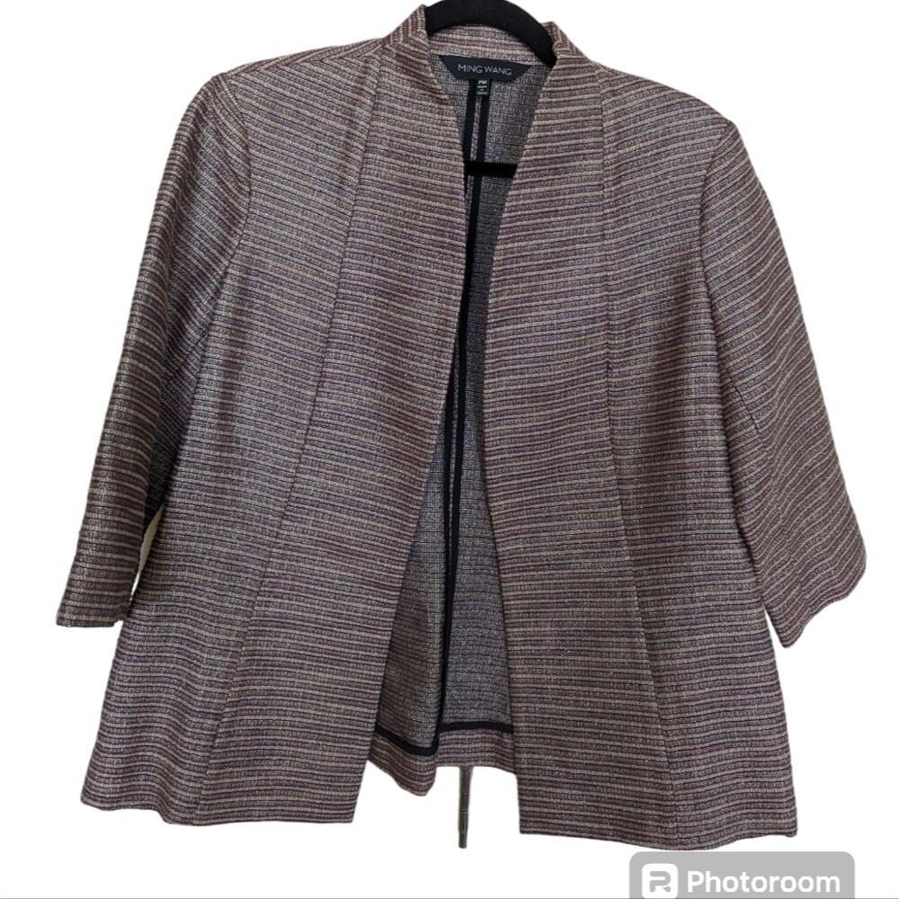 Ming Wang striped open front blazer cotton lurex sz MP
